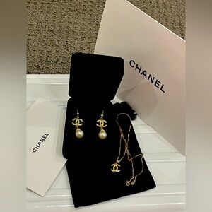 Upcycled Chanel Gold Plated Necklace and Earrings Jewelry Set